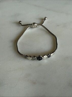 John Hardy Dot Pull Through Bracelet in Sterling Silver with Black Spinel
